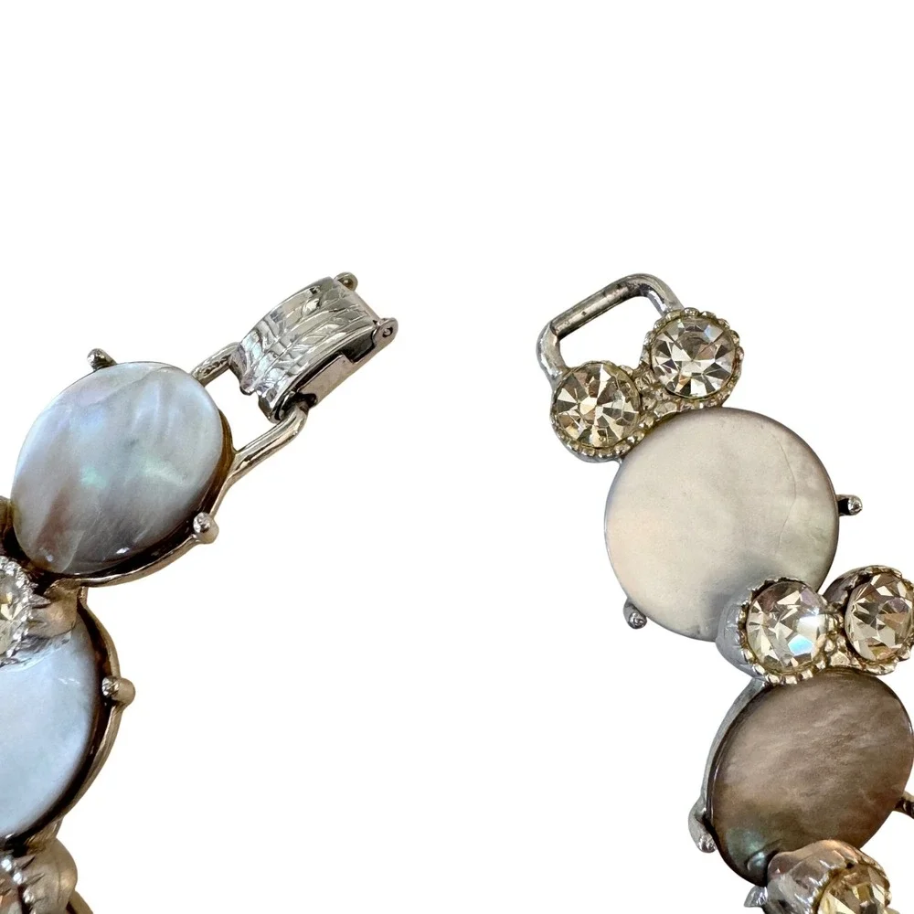 Vintage Kafin New York Gray Mother of‎ Pearl & Diamante Rhinestone Bracelet